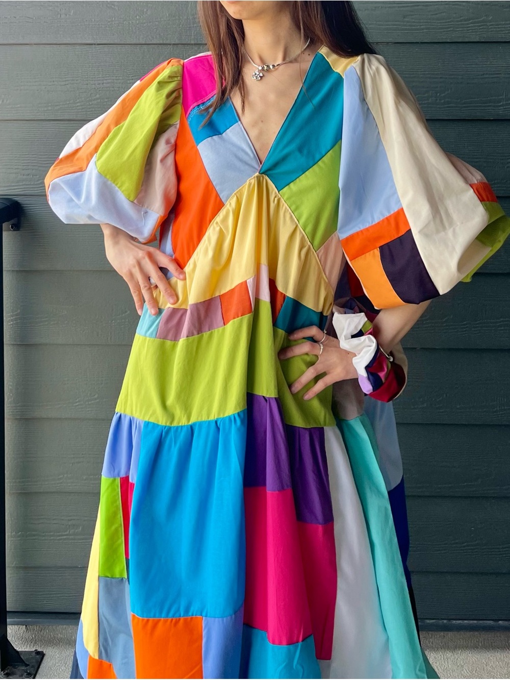 Handmade Kaleidoscope Vibrant Rainbow Patchwork Quilt Cloudy Dress SKU 06303